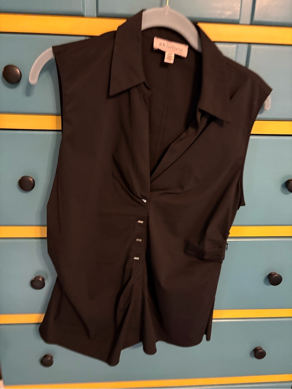 Philosophy fitted ruched black top Large